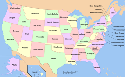 Peta Negara Bagian Amerika Serikat.