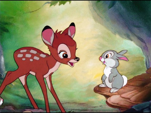 Video animasi Bambi dan Thumper bercanda bermain bersama.