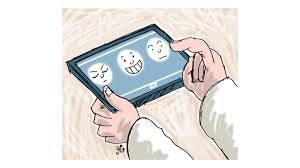 Anda cukup menekan layar sentuh tablet yang ada tiga gambar ekspresi wajah tersenyum,tanpa ekspresi, atau mengerutkan kening.