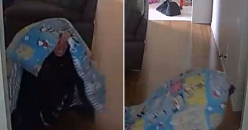 CCTV menunjukkan pencuri menggunakan selimut anak sebagai kedok sementara mencuri uang dan perhiasan selama istirahat -in - Cermin online