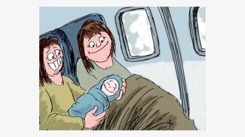 Melahirkan bayi di pesawat. Ilustrasi : Handining.